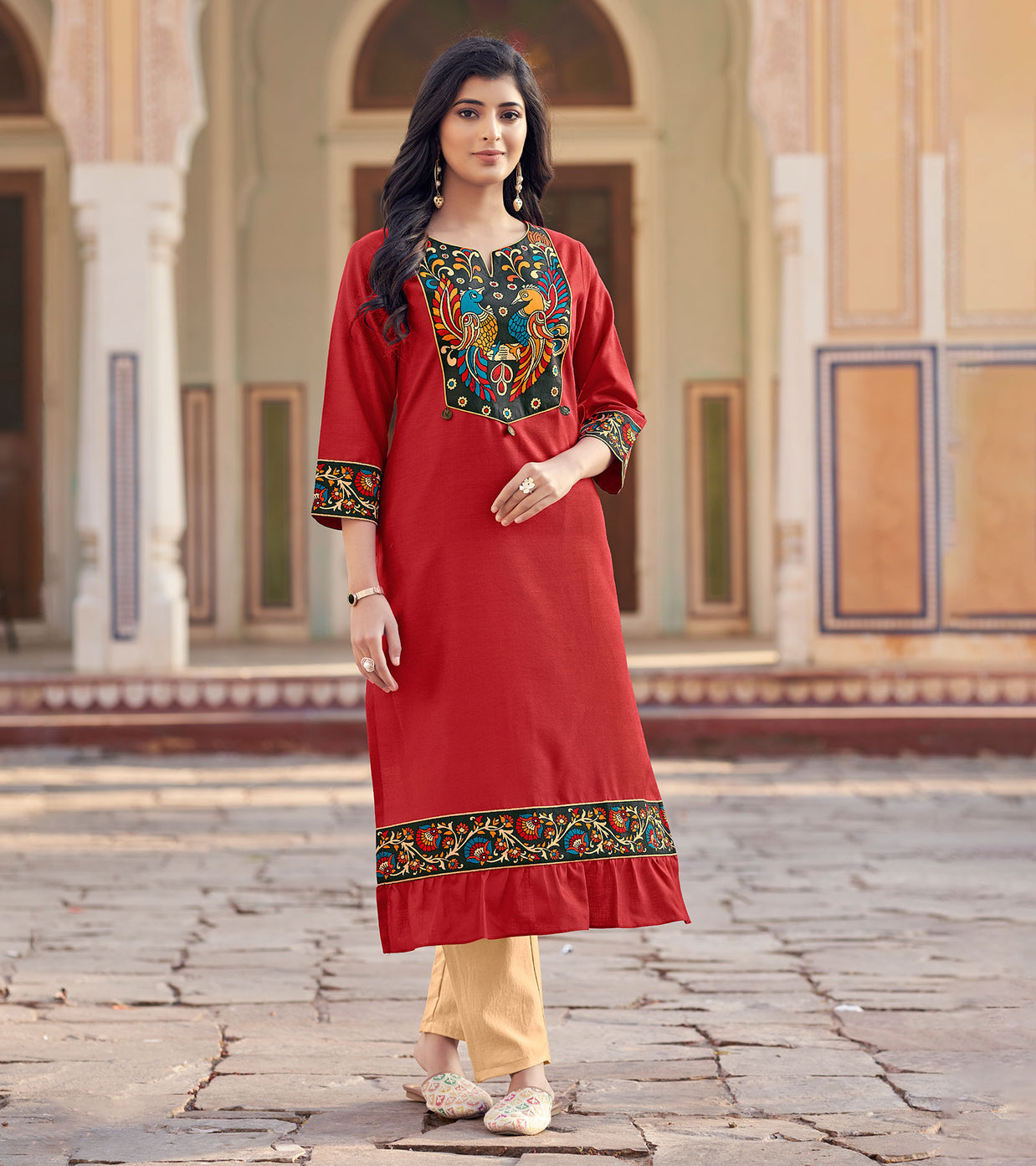 Laxmipati Swiss Slue Ruby Red  Straight Kurta