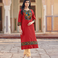 Laxmipati Swiss Slue Ruby Red  Straight Kurta