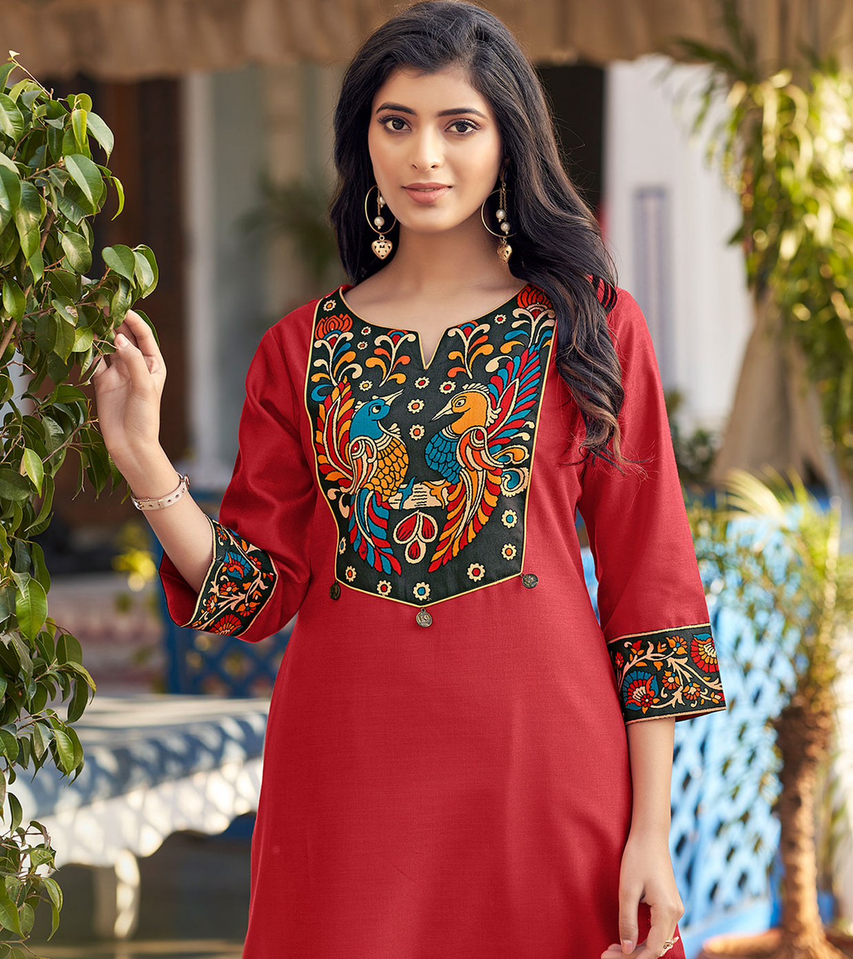 Laxmipati Swiss Slue Ruby Red  Straight Kurta