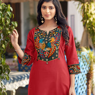 Laxmipati Swiss Slue Ruby Red  Straight Kurta
