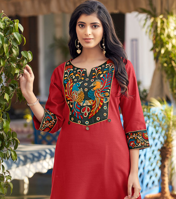 Laxmipati Swiss Slue Ruby Red  Straight Kurta