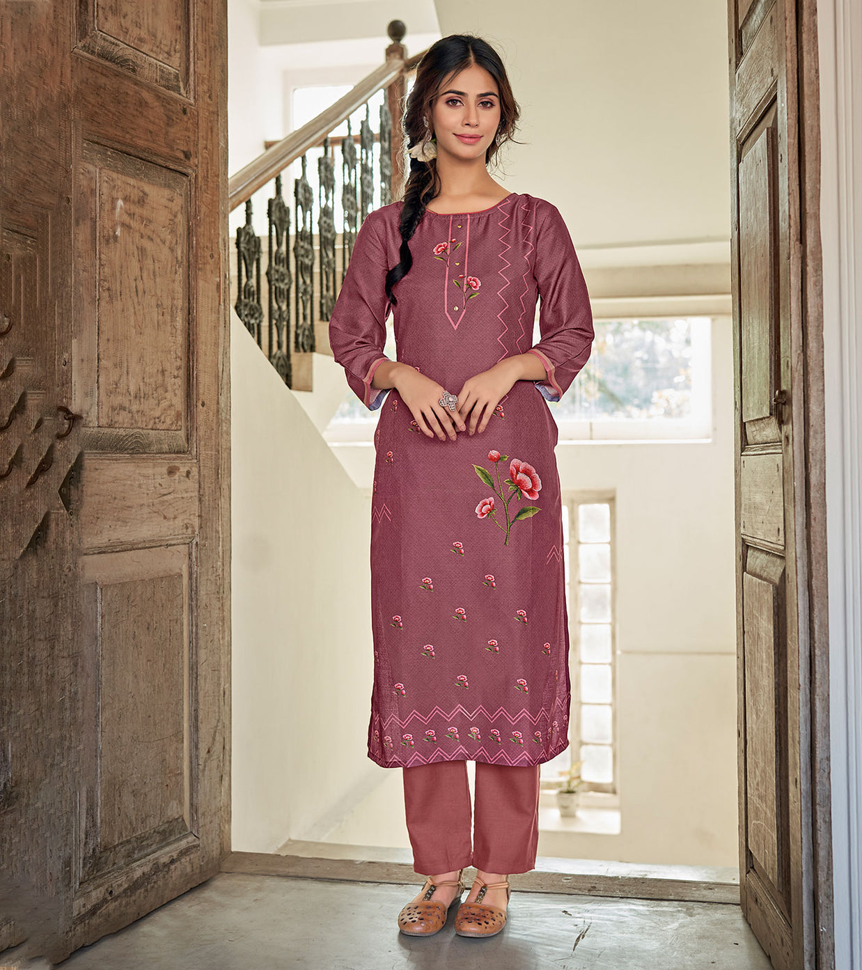 Laxmipati Muslin Saddle Brown Straight Cut Kurti With Digital Print