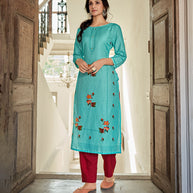 Laxmipati Muslin French Blue Straight Cut Kurti With Digital Print