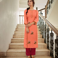 Laxmipati Muslin Sunkissed Peach Straight Cut Kurti With Digital Print