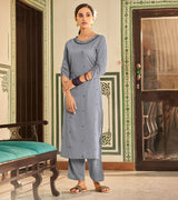 Laxmipati Muslin Silver Grey Straight Cut Kurti With Embroidery Butti