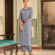 Laxmipati Muslin Silver Grey Straight Cut Kurti With Embroidery Butti