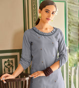 Laxmipati Muslin Silver Grey Straight Cut Kurti With Embroidery Butti