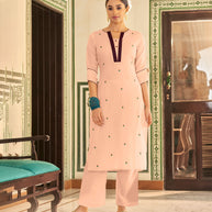 Laxmipati Muslin Pastel Peach Straight Cut Kurti With Embroidery Butti