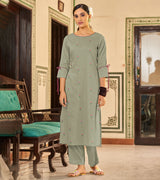 Laxmipati Muslin Sea Salt Straight Cut Kurti With Embroidery Butti