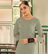 Laxmipati Muslin Sea Salt Straight Cut Kurti With Embroidery Butti