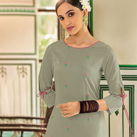 Laxmipati Muslin Sea Salt Straight Cut Kurti With Embroidery Butti