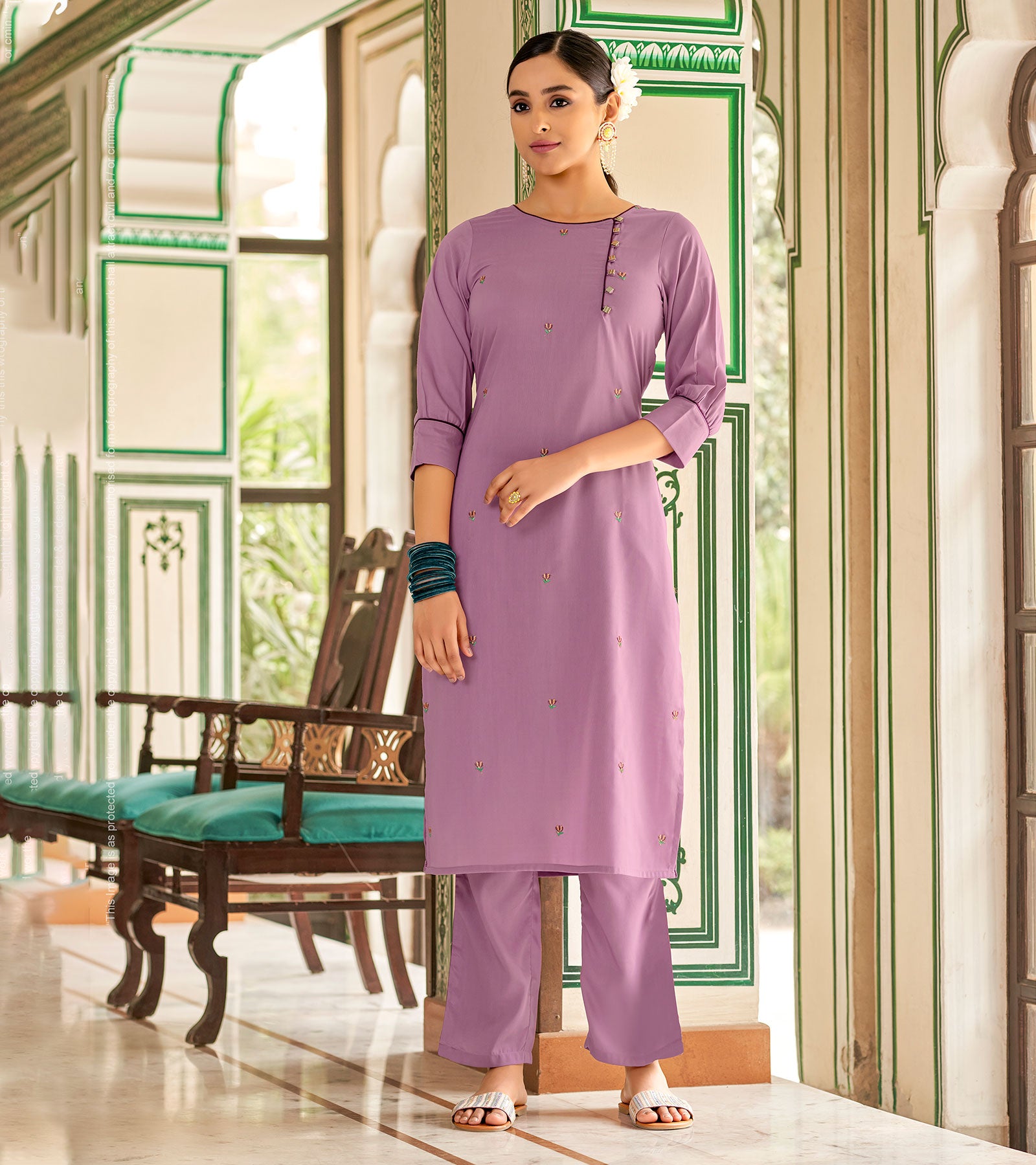 Solid Color Rayon A Line Kurti in Violet : TVE1259