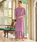 Laxmipati Muslin Plum Purple Straight Cut Kurti With Embroidery Butti