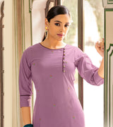 Laxmipati Muslin Plum Purple Straight Cut Kurti With Embroidery Butti