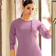Laxmipati Muslin Plum Purple Straight Cut Kurti With Embroidery Butti