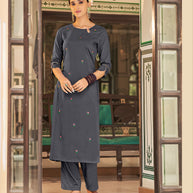 Laxmipati Muslin Slate Grey Straight Cut Kurti With Embroidery Butti