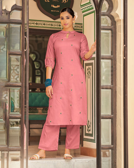 Laxmipati Muslin Rouge Pink Straight Cut Kurti With Embroidery Butti