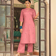 Laxmipati Muslin Rouge Pink Straight Cut Kurti With Embroidery Butti