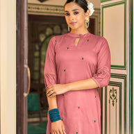 Laxmipati Muslin Rouge Pink Straight Cut Kurti With Embroidery Butti