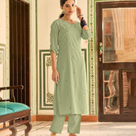 Laxmipati Muslin Pista Green Straight Cut Kurti With Embroidery Butti