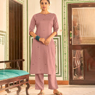 Laxmipati Muslin Dusty Mauve Straight Cut Kurti With Embroidery Butti