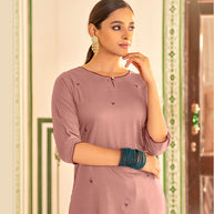 Laxmipati Muslin Dusty Mauve Straight Cut Kurti With Embroidery Butti