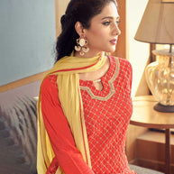Laxmipati Scarlet Orange Straight Cut Kurti, Pant & Dupatta