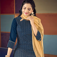 Laxmipati Denim Blue Straight Cut Kurti, Pant & Dupatta