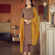 Laxmipati Light Brown Straight Cut Kurti, Pant & Dupatta