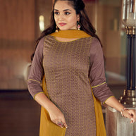 Laxmipati Light Brown Straight Cut Kurti, Pant & Dupatta
