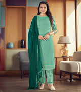 Laxmipati Aqua Green Straight Cut Kurti, Pant & Dupatta