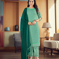 Laxmipati Aqua Green Straight Cut Kurti, Pant & Dupatta