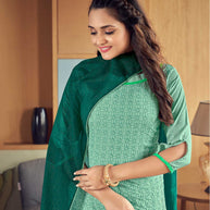 Laxmipati Aqua Green Straight Cut Kurti, Pant & Dupatta