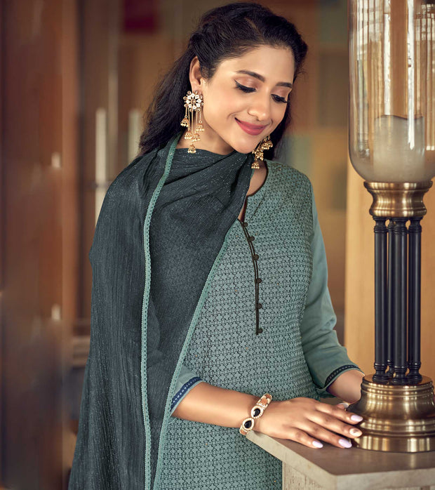 Laxmipati Mint Macaron Straight Cut Kurti, Pant & Dupatta