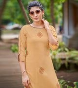 Laxmipati Carnival Muslin Multani brown Hand Print Straight Kurti With Fancy Pant