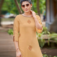 Laxmipati Carnival Muslin Multani brown Hand Print Straight Kurti With Fancy Pant