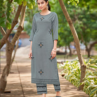 Laxmipati Carnival Muslin Coin grey Hand Print Straight Kurti With Fancy Pant