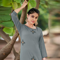 Laxmipati Carnival Muslin Coin grey Hand Print Straight Kurti With Fancy Pant