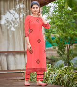 Laxmipati Carnival Muslin Pink Hand Print Straight Kurti With Fancy Pant