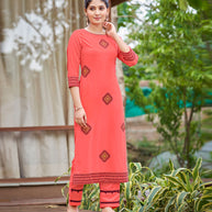 Laxmipati Carnival Muslin Pink Hand Print Straight Kurti With Fancy Pant