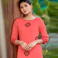 Laxmipati Carnival Muslin Pink Hand Print Straight Kurti With Fancy Pant