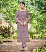 Laxmipati Carnival Muslin Purple Hand Print Straight Kurti With Fancy Pant