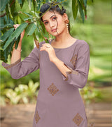 Laxmipati Carnival Muslin Purple Hand Print Straight Kurti With Fancy Pant