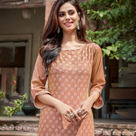 Laxmipati Nabulla (Fine Cotton)  Caramel Color Straight Cut Kurti
