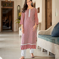 Laxmipati Nabulla (Fine Cotton)  Saddle Mauve Straight Cut Kurti