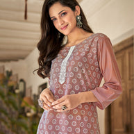 Laxmipati Nabulla (Fine Cotton)  Saddle Mauve Straight Cut Kurti