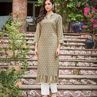 Laxmipati Nabulla (Fine Cotton)  Sage Green Straight Cut Kurti
