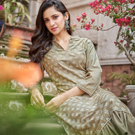 Laxmipati Nabulla (Fine Cotton)  Sage Green Straight Cut Kurti