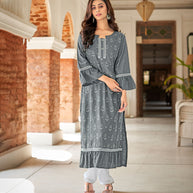 Laxmipati Nabulla (Fine Cotton)  Moon grey Straight Cut Kurti