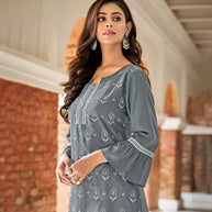 Laxmipati Nabulla (Fine Cotton)  Moon grey Straight Cut Kurti